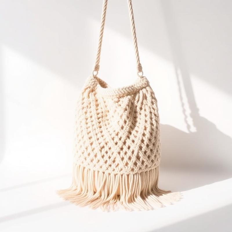 Bolsa artesanal de macramê em fio de algodão natural